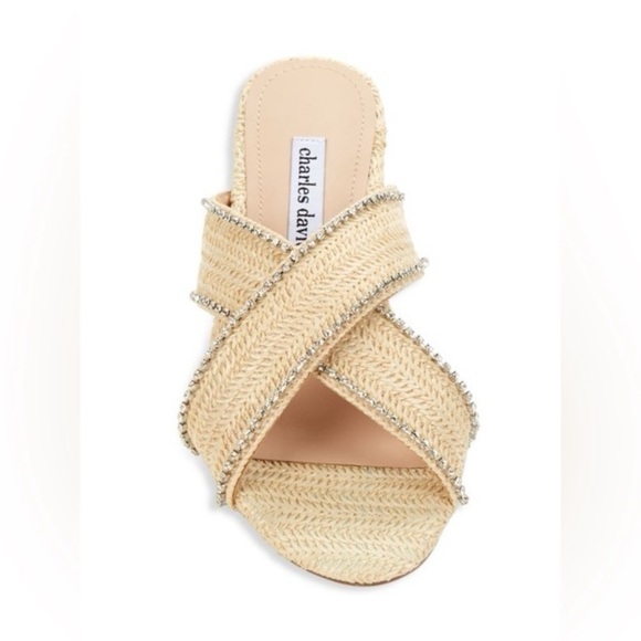 CHARLES DAVID Kenya Woven Flat Crisscross Embellished Sparkle Sandals Size 8.5 - Picture 3 of 11
